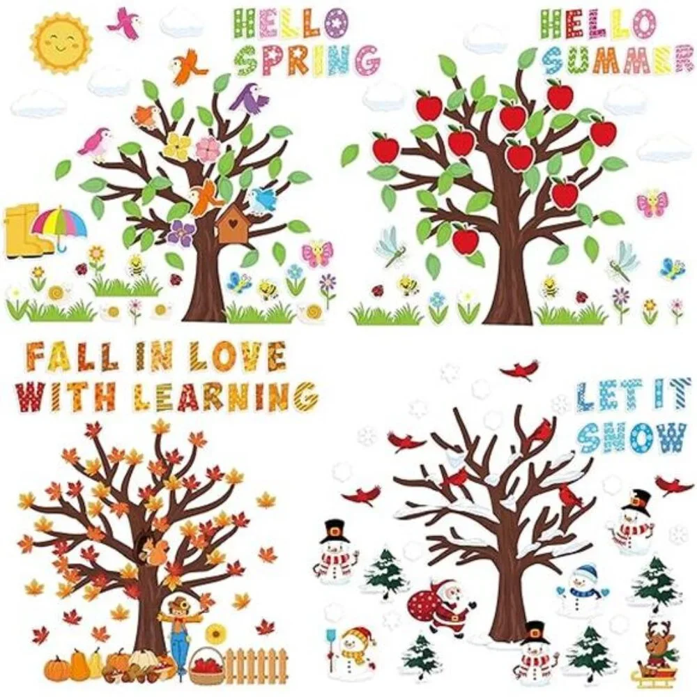 340Pcs Seasonal Tree Bulletin Board Set‎ - Spring, Summer, Fall, Winter Decor